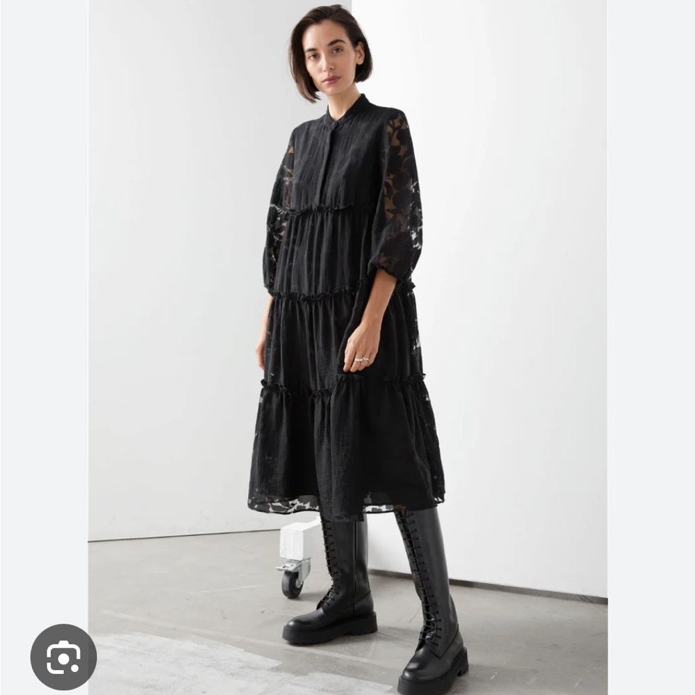 & other stories voluminous puff sleeve tiered midi dress
